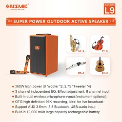 Acemic L9 Aktiv udendrs hjttaler m/indbygget genopladelig batteri 