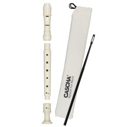 Cascha EH-3909 Sopran Plastik Blokfljte m/barok greb inkl. stofpose &amp; rengringsstang (elfenben)