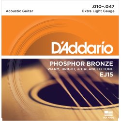 D'Addario Fretted EJ15 Phosphor Bronze Extra Light 010 - 047 Western Guitar Strengest