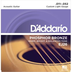 D'Addario Fretted EJ26 Phosphor Bronze Custom Light 011 - 052 Western Guitar Strengest