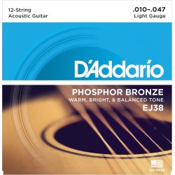 D'Addario Fretted EJ38 Phosphor Bronze Light 12-strenget 010 - 047 Western Guitar Strengest