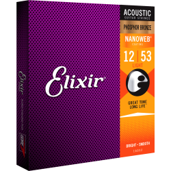 Elixir 16052 Nanoweb Coated Phosphor Bronze Light (12/53) Western Guitar Strengest