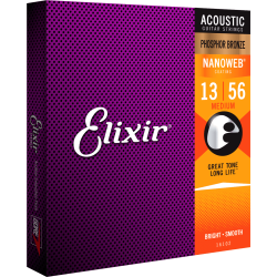 Elixir 16102 Nanoweb Coated Phosphor Bronze Light (13/56) Western Guitar Strengest