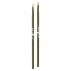 Promark TX5BW-GREEN Classic Forward 5B Painted Hickory Oval Wood Tip Trommestikker (Army Green)