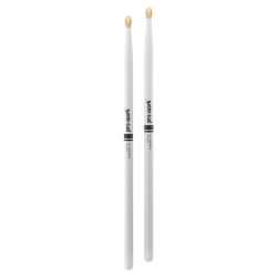 Promark TX5BW-WHITE Classic Forward 5B Painted Hickory Oval Wood Tip Trommestikker (White)