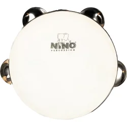 Nino Percussion NINO942 Tr� Tamburin �15cm m/syntetisk skind (1 r�kke jingles, natural) inkl. k�lle