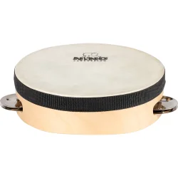 Nino Percussion NINO942 Tr� Tamburin �15cm m/syntetisk skind (1 r�kke jingles, natural) inkl. k�lle