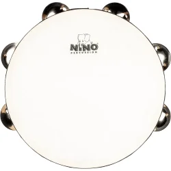 Nino Percussion NINO944 Tr� Tamburin �20cm m/syntetisk skind (1 r�kke jingles, natural) inkl. k�lle