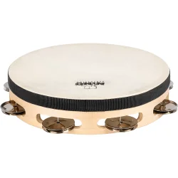 Nino Percussion NINO944 Tr� Tamburin �20cm m/syntetisk skind (1 r�kke jingles, natural) inkl. k�lle