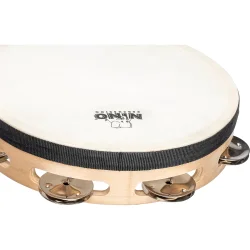 Nino Percussion NINO944 Tr� Tamburin �20cm m/syntetisk skind (1 r�kke jingles, natural) inkl. k�lle