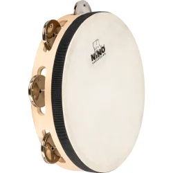 Nino Percussion NINO944 Tr� Tamburin �20cm m/syntetisk skind (1 r�kke jingles, natural) inkl. k�lle