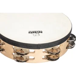 NINO Percussion NINO946 Tr� Tamburin �20cm m/syntetisk skind (2 r�kker jingles, natural) inkl. k�lle