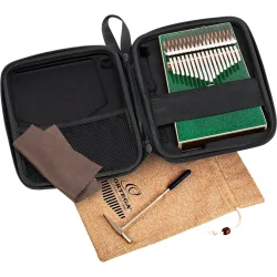 Ortega OKB4-MGR Akustisk Lydhul Kalimba C Dur 17 Noder (Akacie - Gr�n Sparkle) inkl. tilbeh�r