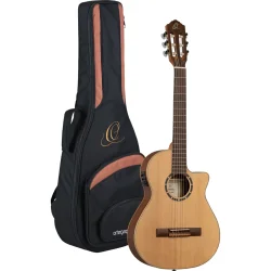 Ortega RCE125-3/4 Family 3/4 St�rrelse Slim Neck Thinline Klassisk Guitar m/mikrofon inkl. taske 