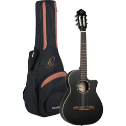 Ortega RCE125SBK-3/4 Family 3/4 St�rrelse Slim Neck Thinline Klassisk Guitar m/mikrofon inkl. taske