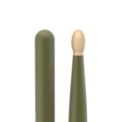 Promark TX5BW-GREEN Classic Forward 5B Painted Hickory Oval Wood Tip Trommestikker (Army Green)