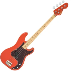 Vintage V4MFR ReIssued Maple Fingerboard Bass Guitar Firenza Red 4-strenget Elektrisk Bas 