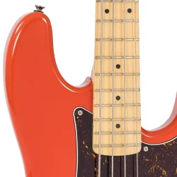 Vintage V4MFR ReIssued Maple Fingerboard Bass Guitar Firenza Red 4-strenget Elektrisk Bas 
