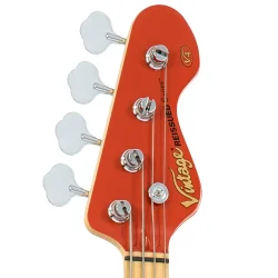 Vintage V4MFR ReIssued Maple Fingerboard Bass Guitar Firenza Red 4-strenget Elektrisk Bas 