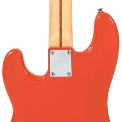 Vintage V4MFR ReIssued Maple Fingerboard Bass Guitar Firenza Red 4-strenget Elektrisk Bas 