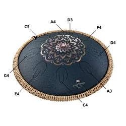 Meinl Sonic Energy OSTD2NBE 16" Oktav Steel Tongue Drum (D Amara, laserbehandlet blomsterdesign, marinebl�) inkl. taske &amp; k�ller 