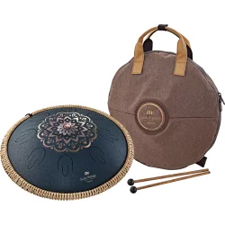Meinl Sonic Energy OSTD2NBE 16" Oktav Steel Tongue Drum (D Amara, laserbehandlet blomsterdesign, marinebl�) inkl. taske &amp; k�ller 