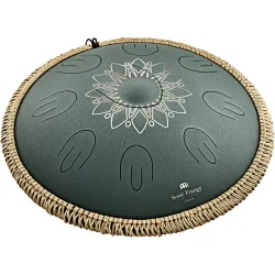 Meinl Sonic Energy OSTD4DGE Octave Steel Tongue Drum (f#-mol, 9 toner, 432 Hz, m�rkegr�n, blomsterdesign) inkl. tilbeh�r 