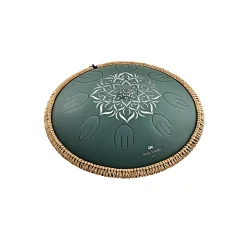 Meinl Sonic Energy OSTD3DGE Oktav Steel Tongue Drum (F-dur, 9 toner, 432 Hz, m�rkegr�n, blomsterdesign) inkl. tilbeh�r