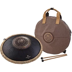 Meinl Sonic Energy OSTD1BKE 16" Oktav Steel Tongue Drum (D Kurd, laserbehandlet blomsterdesign, sort) inkl taske &amp; k�ller