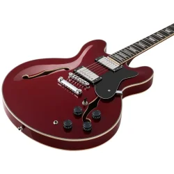 Donner DJP-1000R Semi-hollow Elektrisk Guitar m/HH-konfiguration inkl. taske &amp; tilbeh�r (R�d Gloss) 