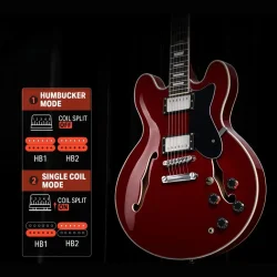 Donner DJP-1000R Semi-hollow Elektrisk Guitar m/HH-konfiguration inkl. taske &amp; tilbeh�r (R�d Gloss) 