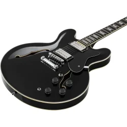 Donner DJP-1000B Semi-hollow Elektrisk Guitar m/HH-konfiguration inkl. taske &amp; tilbeh�r (Sort Gloss)