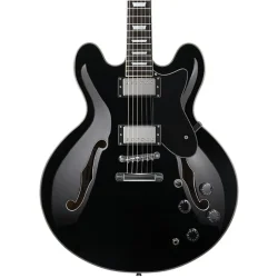 Donner DJP-1000B Semi-hollow Elektrisk Guitar m/HH-konfiguration inkl. taske &amp; tilbeh�r (Sort Gloss)