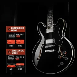 Donner DJP-1000B Semi-hollow Elektrisk Guitar m/HH-konfiguration inkl. taske &amp; tilbeh�r (Sort Gloss)