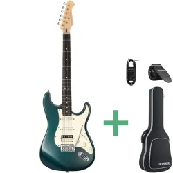 Donner DST-400B Elektrisk Guitar inkl. taske &amp; tilbeh�r (M�rkegr�n)