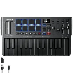 Donner DMK-25 Pro MIDI Keyboard m/25 velocityf�lsomme mini tangenter &amp; 8 anslagsf�lsomme RGB-pads 