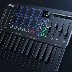 Donner DMK-25 Pro MIDI Keyboard m/25 velocityf�lsomme mini tangenter &amp; 8 anslagsf�lsomme RGB-pads 