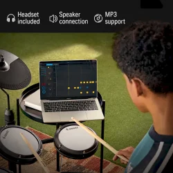 Donner DED-80 Elektrisk 'Begynder' Trommes�t (4 trommer, 3 b�kken) inkl. trommestol, pedaler m.m. 