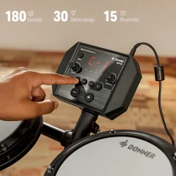 Donner DED-80 Elektrisk 'Begynder' Trommes�t (4 trommer, 3 b�kken) inkl. trommestol, pedaler m.m. 
