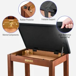 Donner DKB-10 Massiv Tr� Klaverb�nk m/opbevaringsrum (brun) 