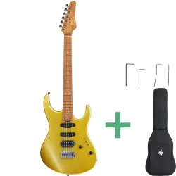 Donner DST-700 Elektrisk Guitar m/HSS-konfiguration inkl. taske (Guld)