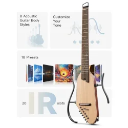 Donner HUSH-I PRO Silent Travel Elektrisk Guitar m/18 indbyggede effekter inkl. taske &amp; tilbeh�r (Nature)