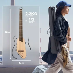 Donner HUSH-I PRO Silent Travel Elektrisk Guitar m/18 indbyggede effekter inkl. taske &amp; tilbeh�r (Nature)