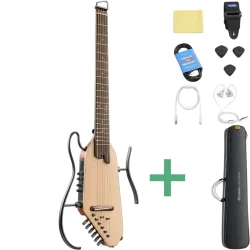 Donner HUSH-I PRO Silent Travel Elektrisk Guitar m/18 indbyggede effekter inkl. taske &amp; tilbeh�r (Nature)