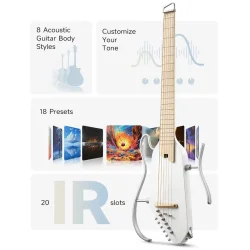Donner HUSH-I PRO Silent Travel Elektrisk Guitar m/18 indbyggede effekter inkl. taske &amp; tilbeh�r (Metallic White)