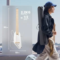Donner HUSH-I PRO Silent Travel Elektrisk Guitar m/18 indbyggede effekter inkl. taske &amp; tilbeh�r (Metallic White)