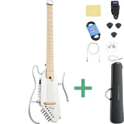 Donner HUSH-I PRO Silent Travel Elektrisk Guitar m/18 indbyggede effekter inkl. taske &amp; tilbeh�r (Metallic White)