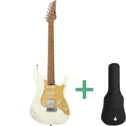 Donner DST-550 Elektrisk Guitar m/SSH-konfiguration inkl. taske (Hvid)