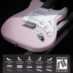 Donner DST-80 Komplet Elektrisk Guitar Begynder Pakke inkl. �veforst�rker, taske &amp; tilbeh�r (Shell Pink) 