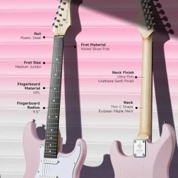 Donner DST-80 Komplet Elektrisk Guitar Begynder Pakke inkl. �veforst�rker, taske &amp; tilbeh�r (Shell Pink) 